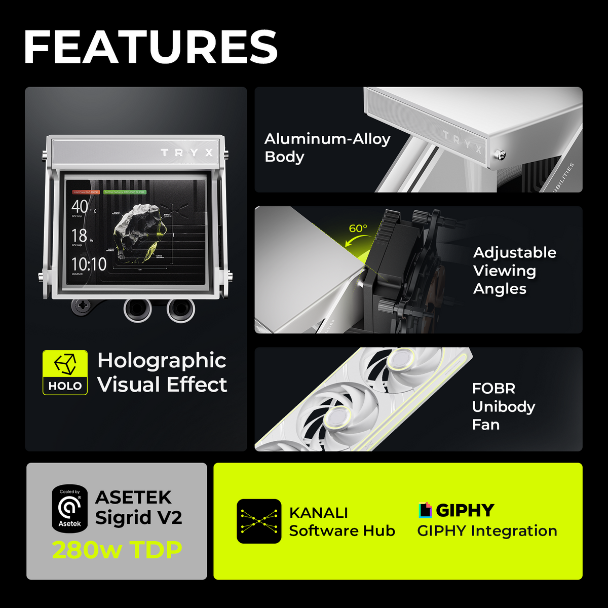 TRYX Holo 360mm AIO White Holographic Visual GIPHY Built-in Asetek 280w TDP
