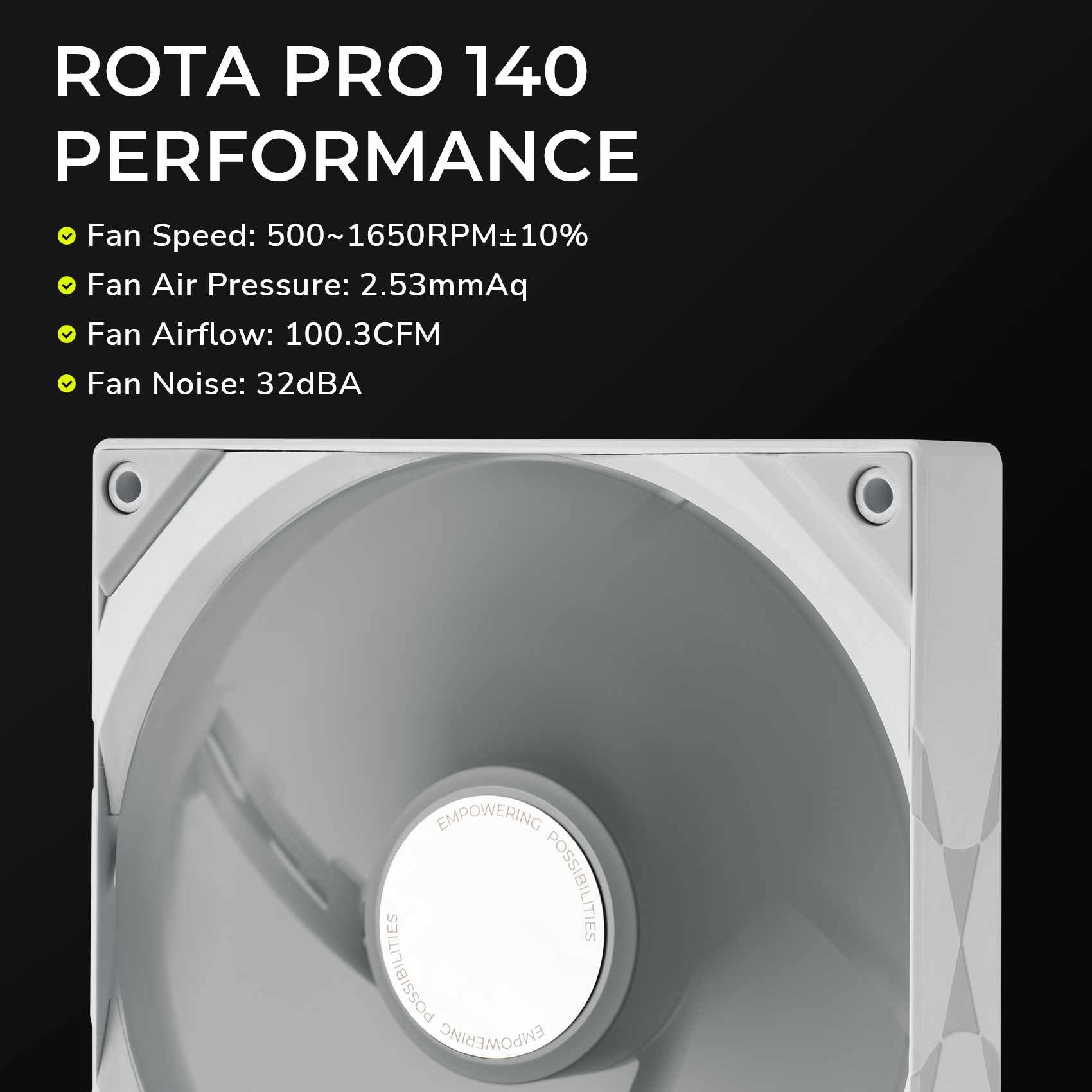 TRYX ROTA PRO 140mm Case Fan 4-Pin PWM LCP Material White